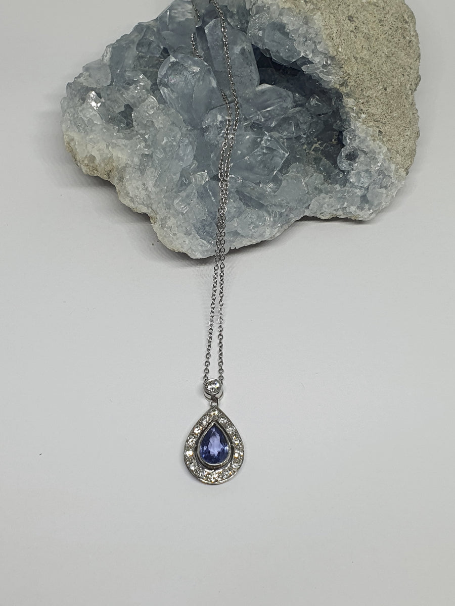 18 carat white gold Diamond and Sapphire Pendant and Chain