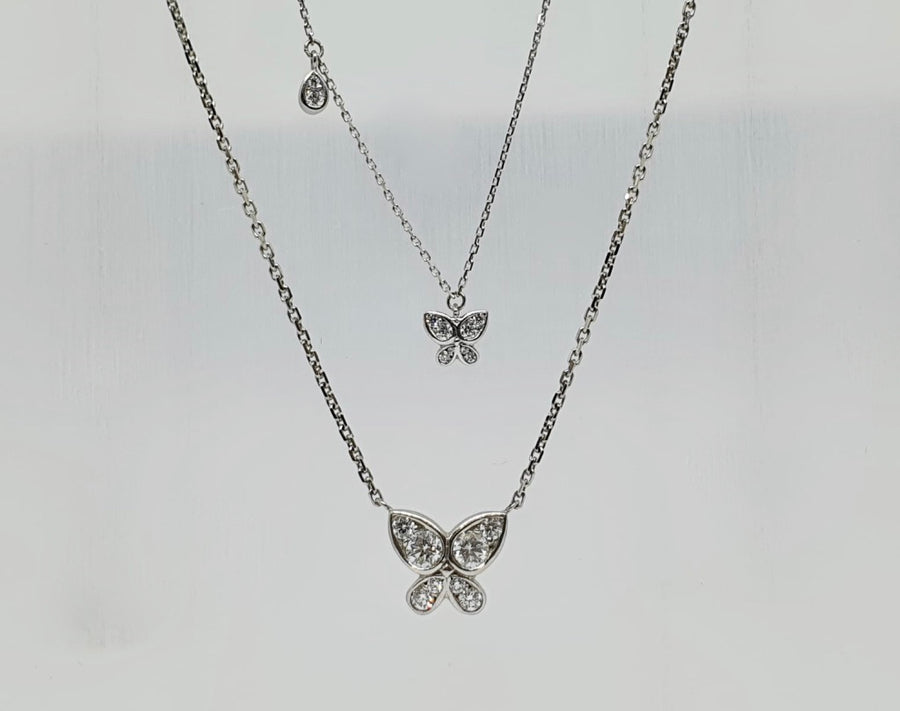 18 carat white gold Butterfly and Raindrop Necklace