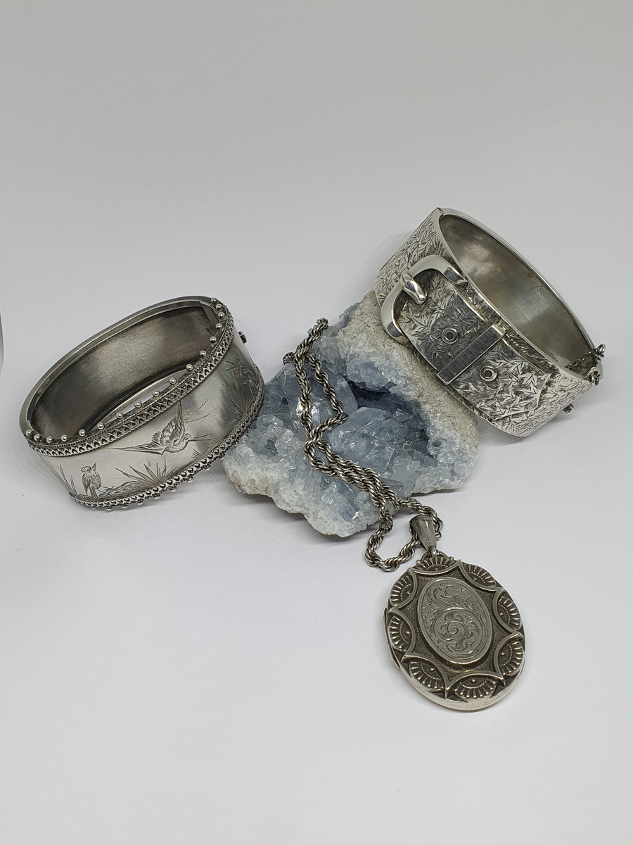 Victorian Silver Hand-Engraved Bangle
