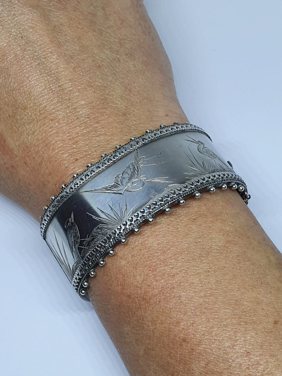Victorian Silver Hand-Engraved Bangle