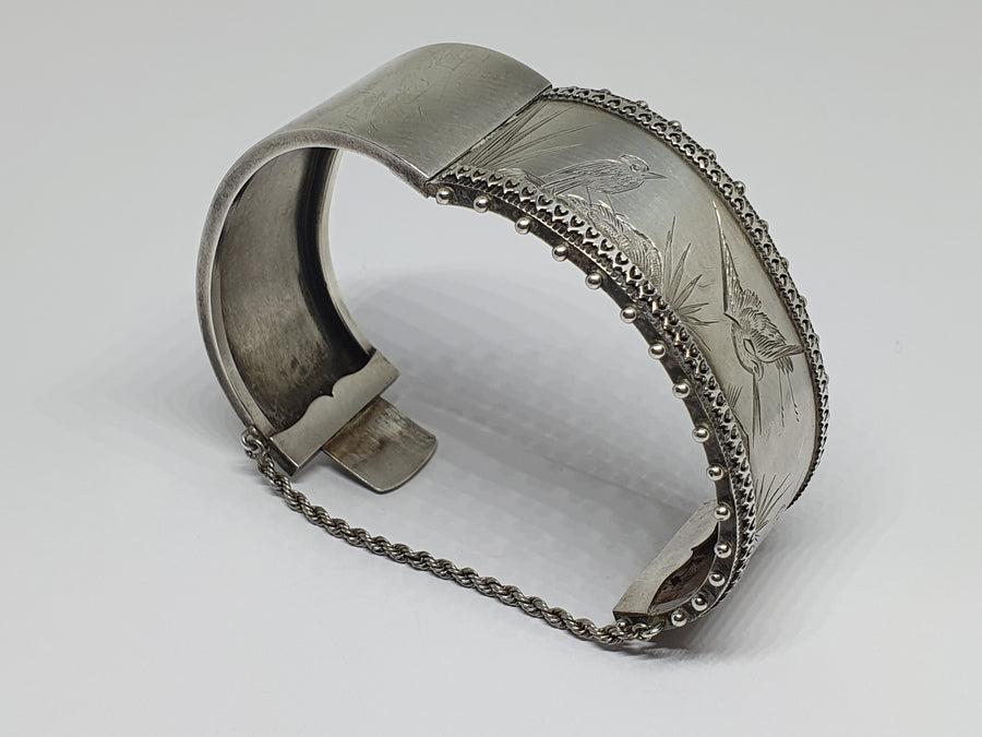 Victorian Silver Hand-Engraved Bangle