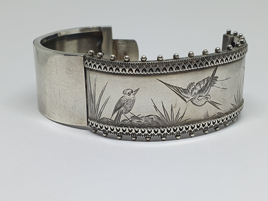 Victorian Silver Hand-Engraved Bangle