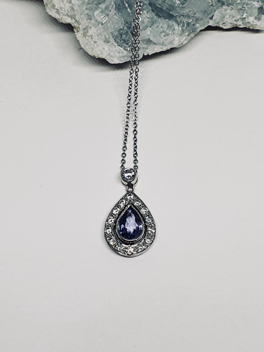 18 carat white gold Diamond and Sapphire Pendant and Chain