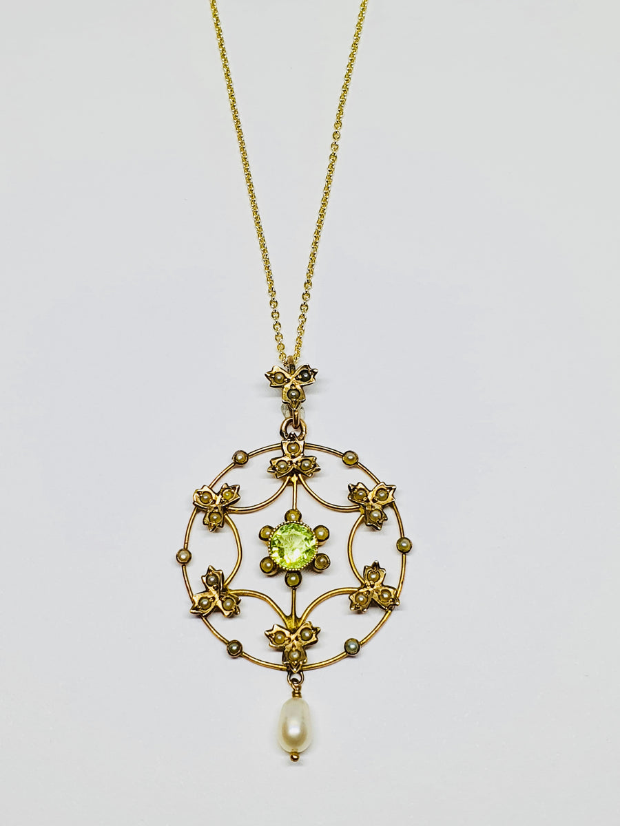 Victorian carat gold Pearl and Peridot Pendant - Main Image
