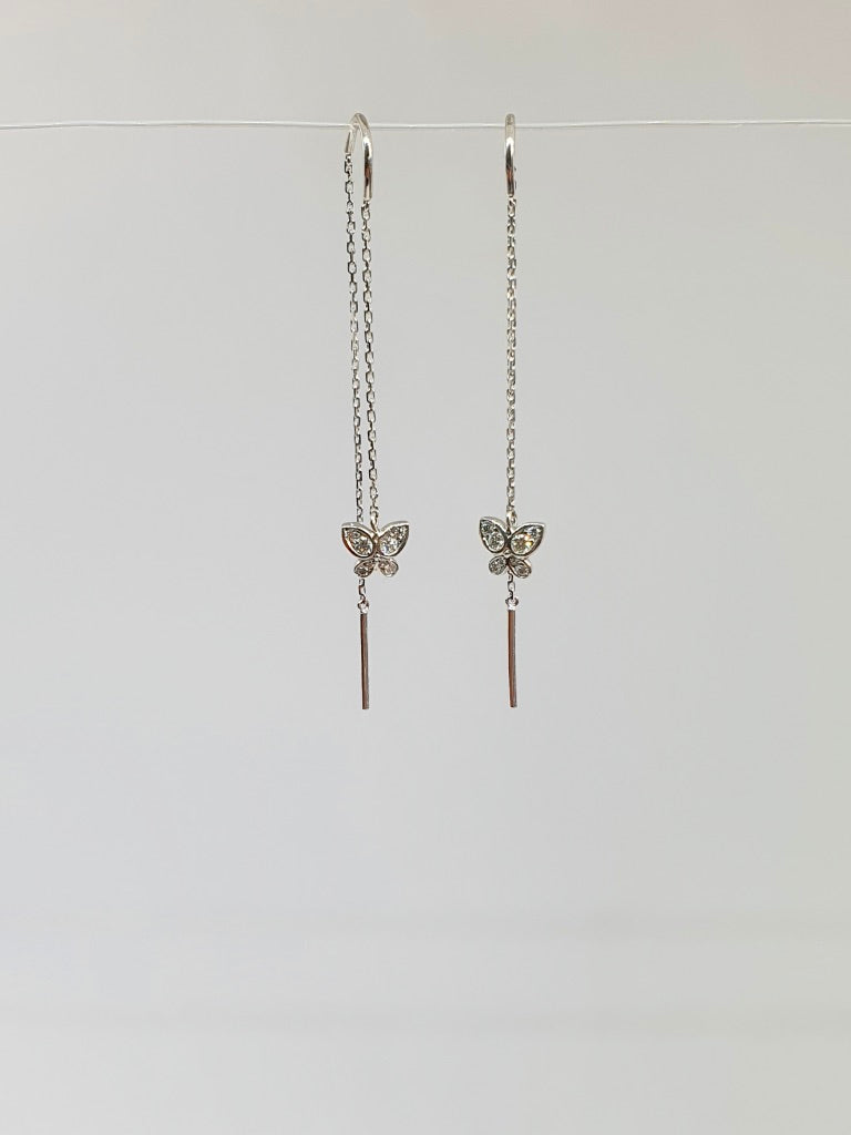 18 carat white gold Diamond Butterfly Threader Earrings