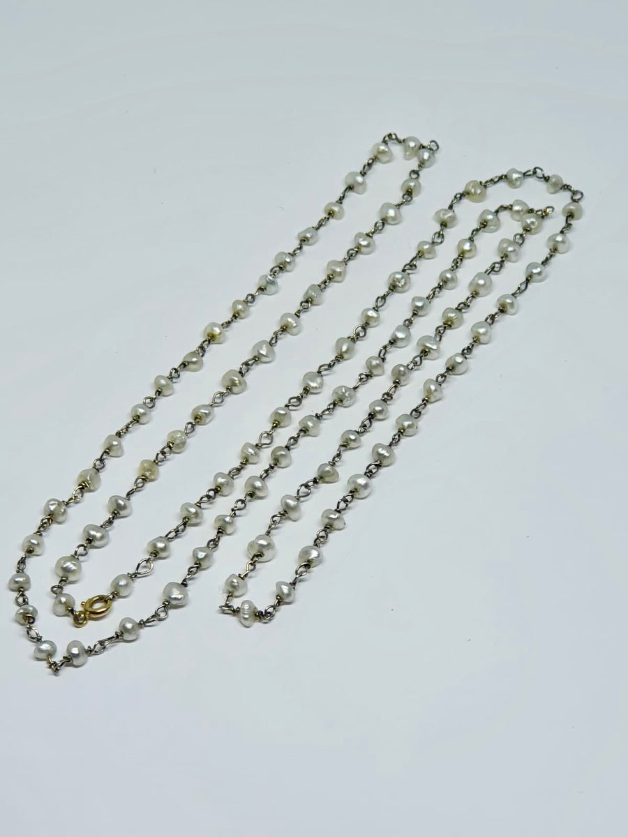 White Gold Pearl Wire Wrapped Necklace