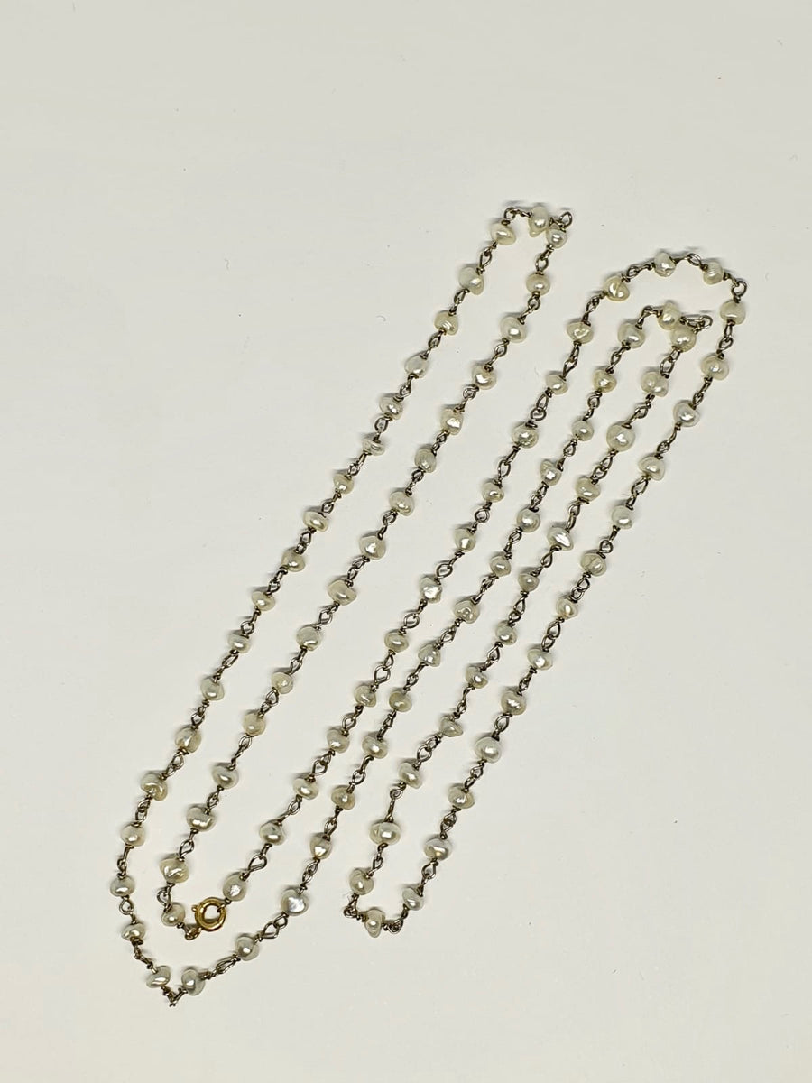 White Gold Pearl Wire Wrapped Necklace