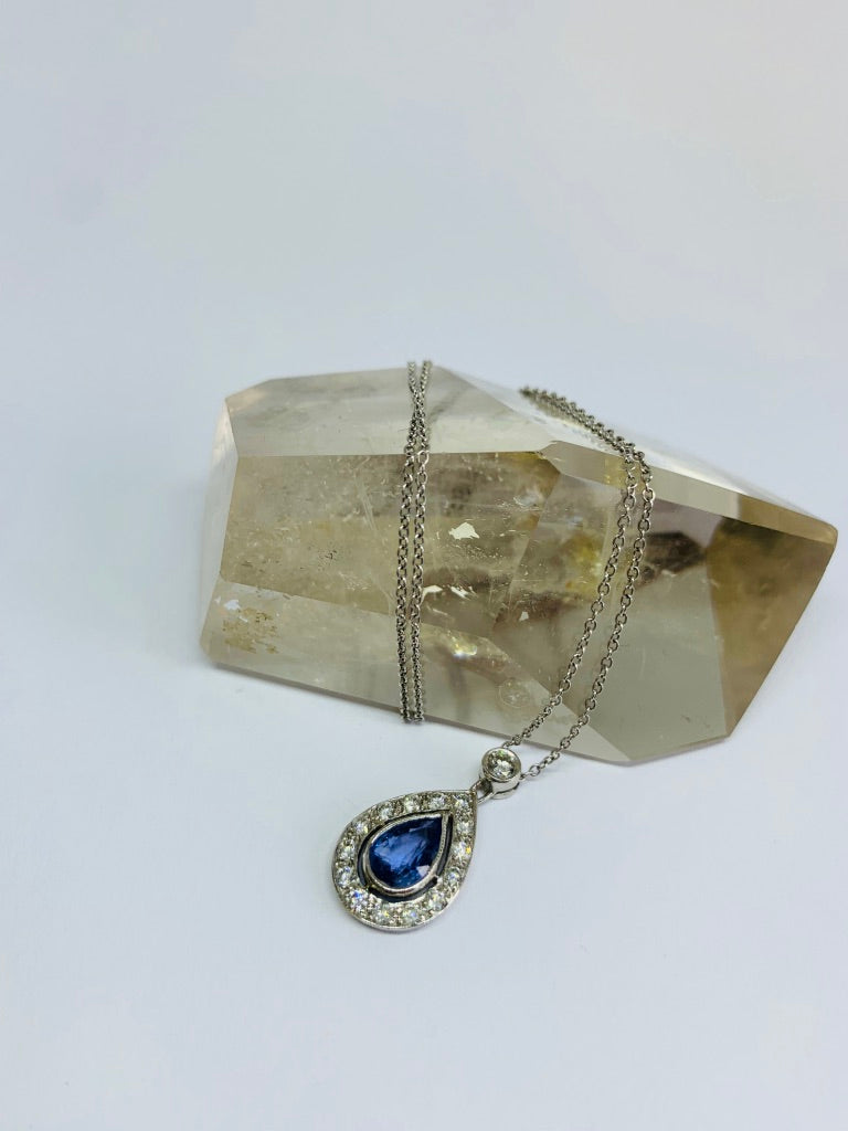 18 carat white gold Diamond and Sapphire Pendant and Chain