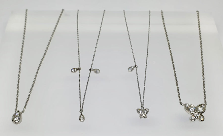 18 carat white gold Butterfly and Raindrop Necklace